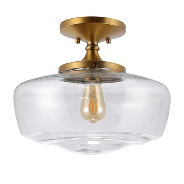 Marfa 14" Glass/Iron Farmhouse Modern LED Flush Mount - JONATHAN Y